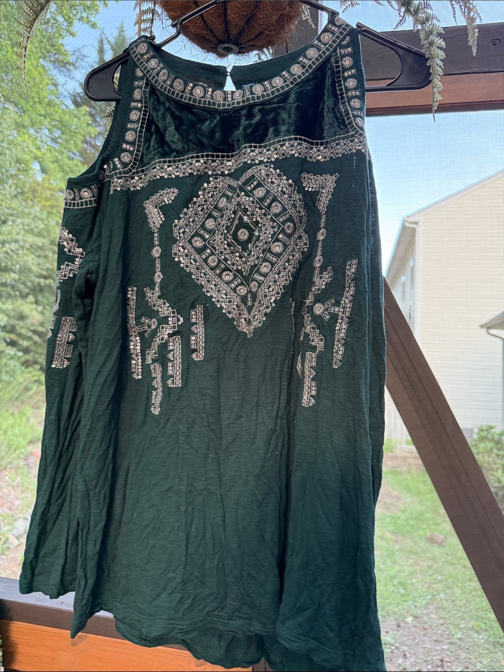 INC International Concepts Emerald Green Beaded Cold-Shoulder Tunic